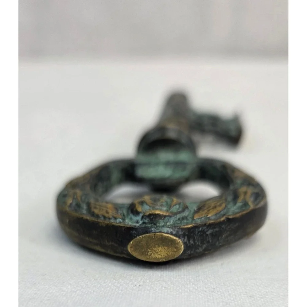 Vintage Skeleton Key Corkscrew Bottle Opener Verdigris Rose Embossed Bar Tool